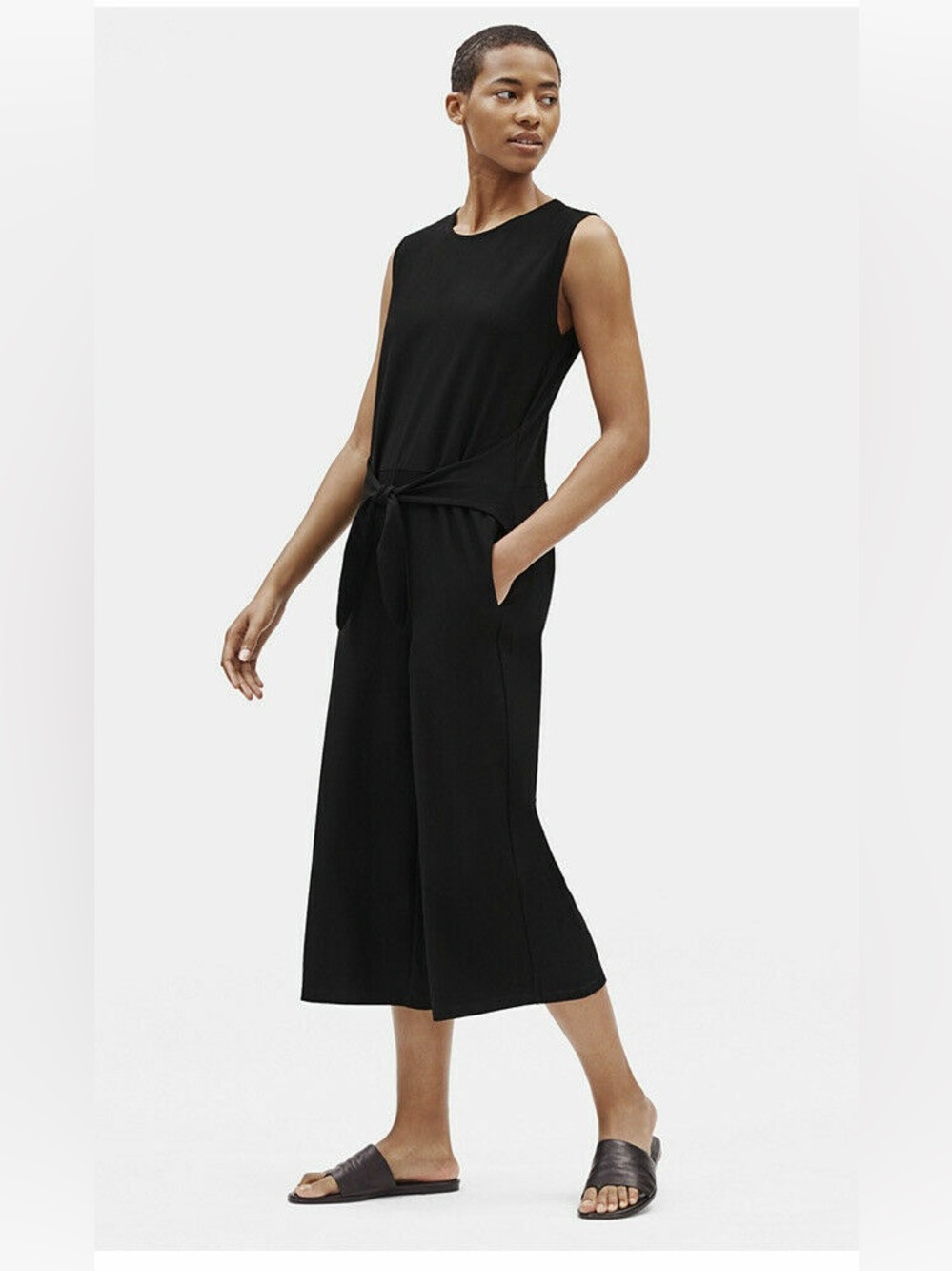 Eileen Fisher Washable Stretch Crepe Sleeveless Wide Leg Jumpsuit Women's XL NWT